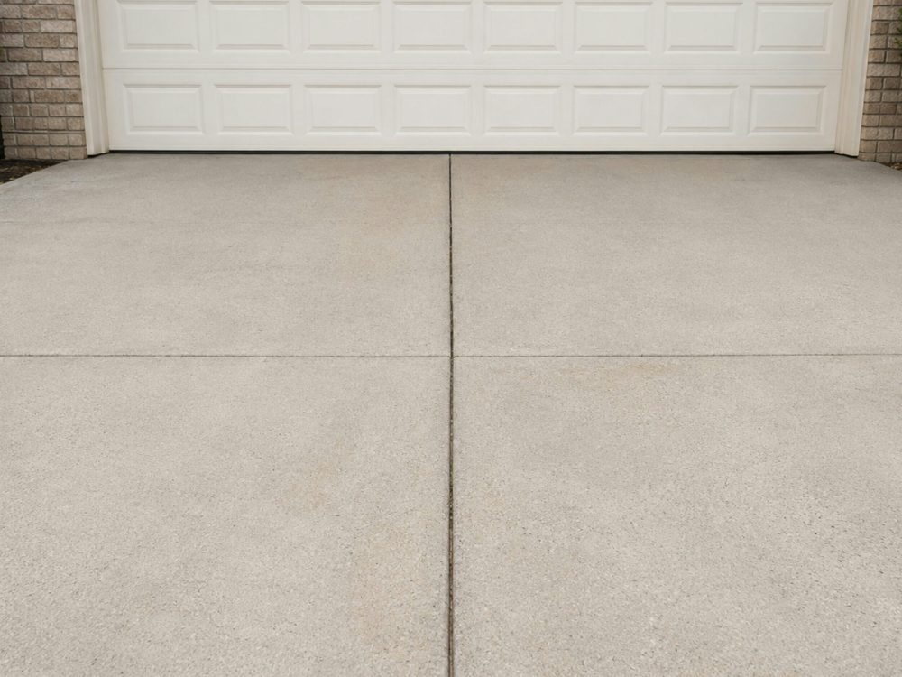 A clean concrete driveway after pressure washing